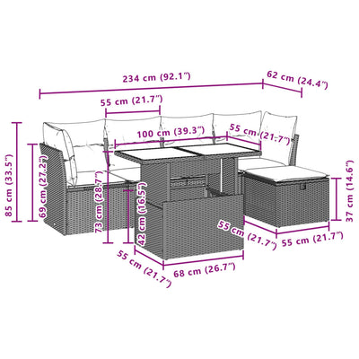6 Piece Garden Sofa Set with Cushions Black Poly Rattan Payday Deals