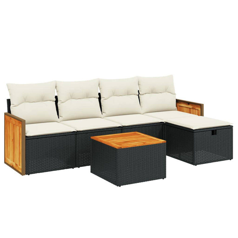 6 Piece Garden Sofa Set with Cushions Black Poly Rattan Payday Deals