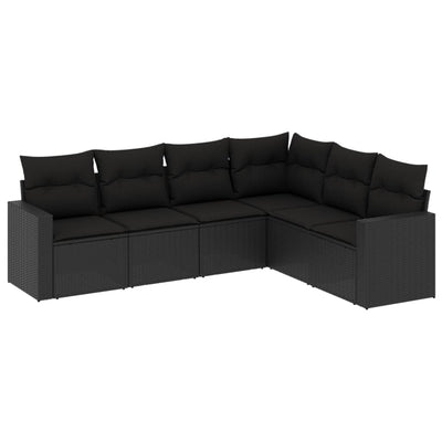 6 Piece Garden Sofa Set with Cushions Black Poly Rattan Payday Deals