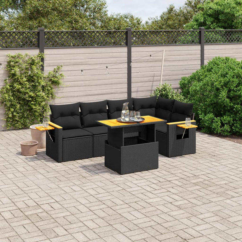 6 Piece Garden Sofa Set with Cushions Black Poly Rattan Payday Deals