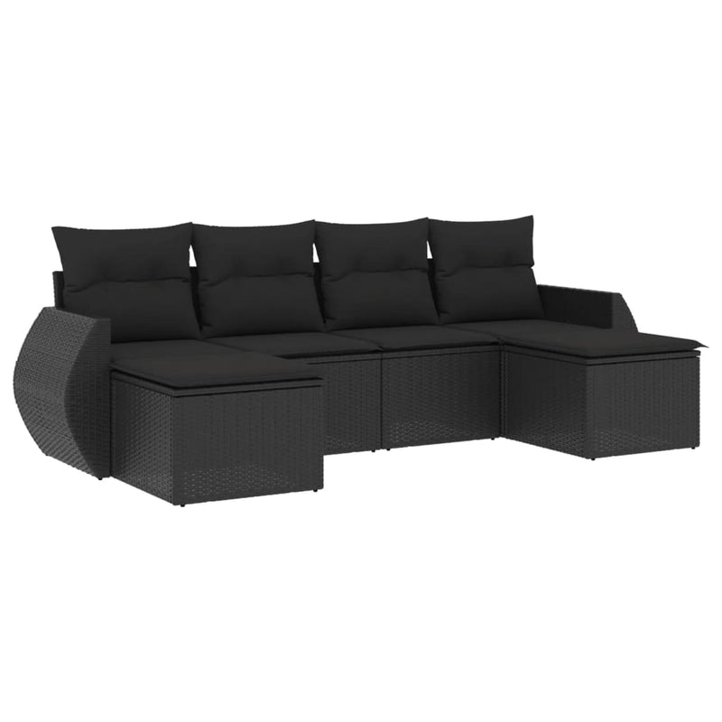 6 Piece Garden Sofa Set with Cushions Black Poly Rattan Payday Deals