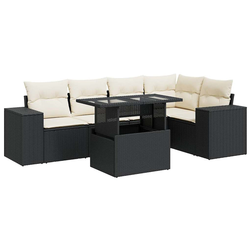 6 Piece Garden Sofa Set with Cushions Black Poly Rattan Payday Deals