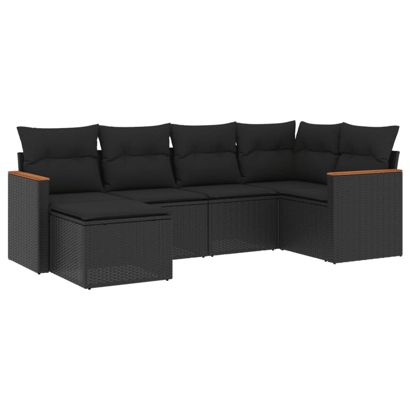 6 Piece Garden Sofa Set with Cushions Black Poly Rattan Payday Deals