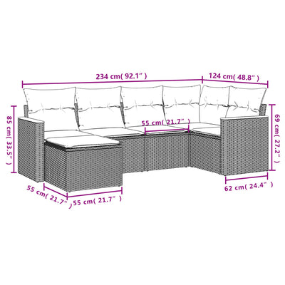 6 Piece Garden Sofa Set with Cushions Black Poly Rattan Payday Deals