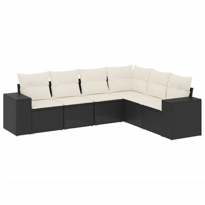 6 Piece Garden Sofa Set with Cushions Black Poly Rattan Payday Deals