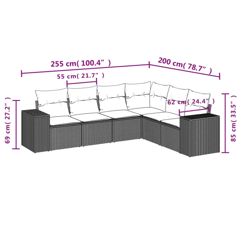 6 Piece Garden Sofa Set with Cushions Black Poly Rattan Payday Deals