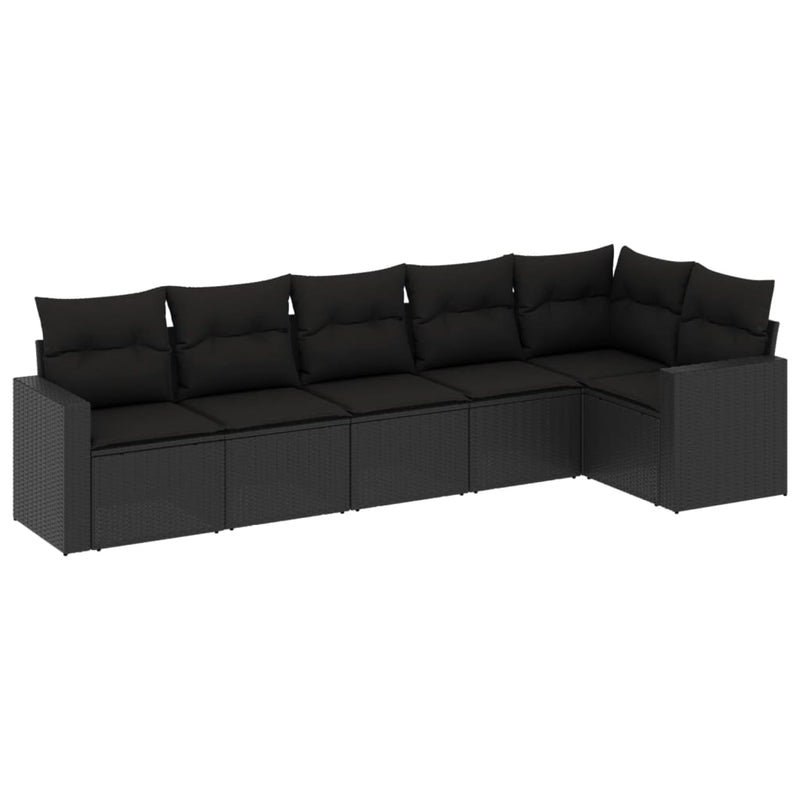 6 Piece Garden Sofa Set with Cushions Black Poly Rattan Payday Deals