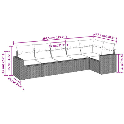 6 Piece Garden Sofa Set with Cushions Black Poly Rattan Payday Deals