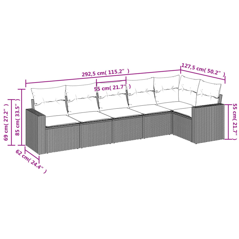 6 Piece Garden Sofa Set with Cushions Black Poly Rattan Payday Deals