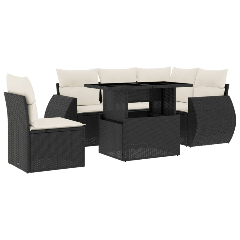 6 Piece Garden Sofa Set with Cushions Black Poly Rattan Payday Deals