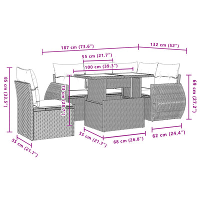 6 Piece Garden Sofa Set with Cushions Black Poly Rattan Payday Deals