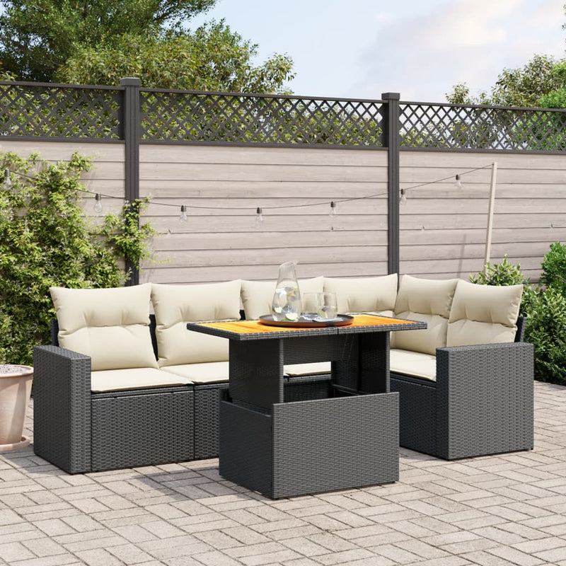 6 Piece Garden Sofa Set with Cushions Black Poly Rattan Payday Deals