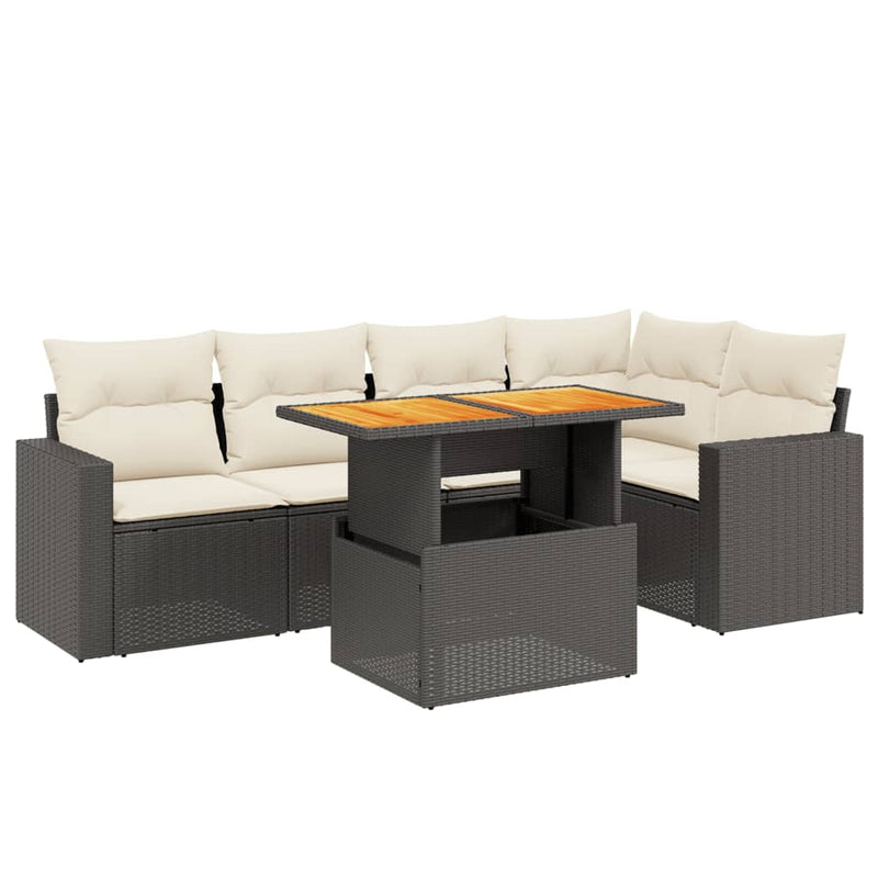 6 Piece Garden Sofa Set with Cushions Black Poly Rattan Payday Deals