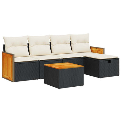 6 Piece Garden Sofa Set with Cushions Black Poly Rattan Payday Deals