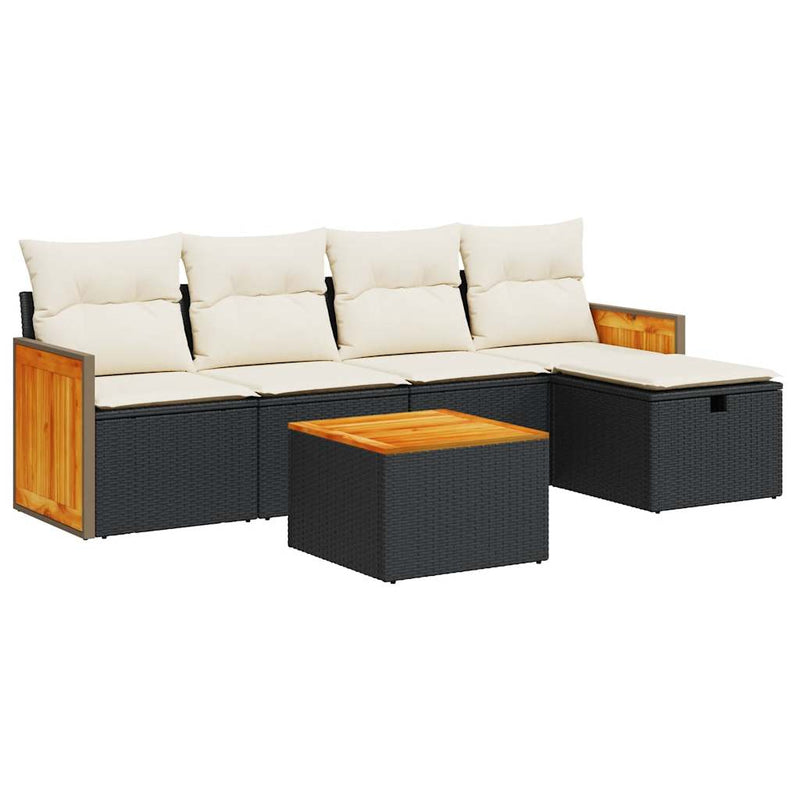 6 Piece Garden Sofa Set with Cushions Black Poly Rattan Payday Deals