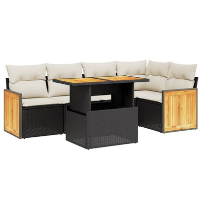6 Piece Garden Sofa Set with Cushions Black Poly Rattan Payday Deals