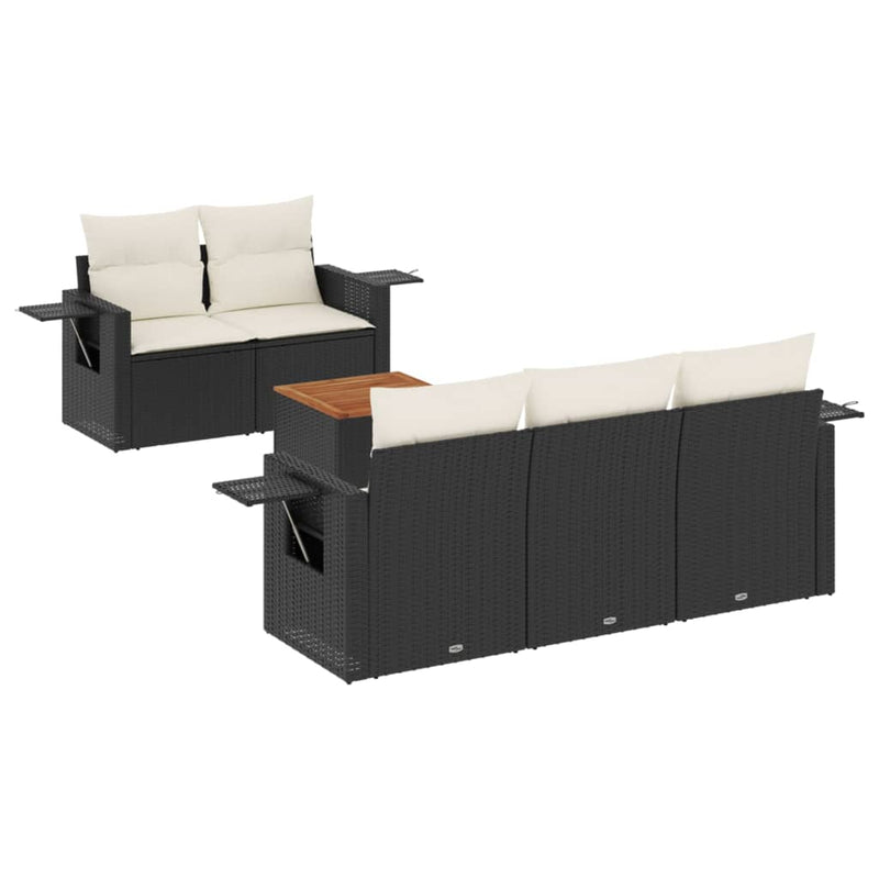 6 Piece Garden Sofa Set with Cushions Black Poly Rattan Payday Deals