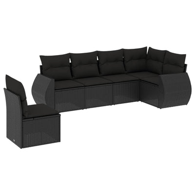 6 Piece Garden Sofa Set with Cushions Black Poly Rattan Payday Deals