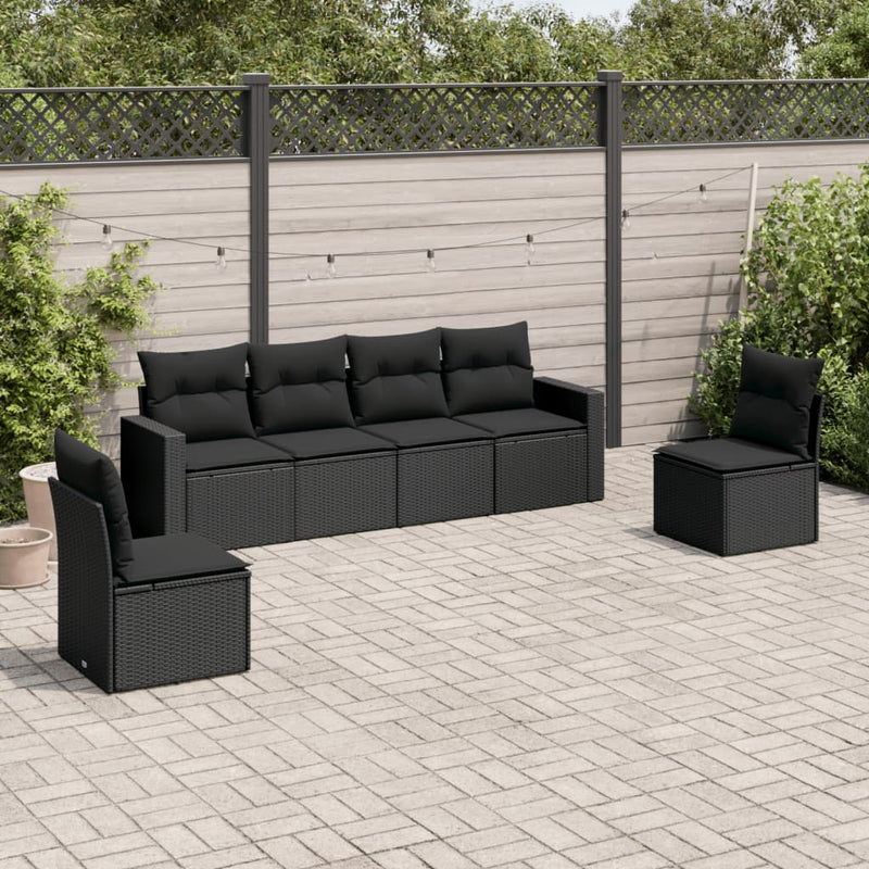 6 Piece Garden Sofa Set with Cushions Black Poly Rattan Payday Deals