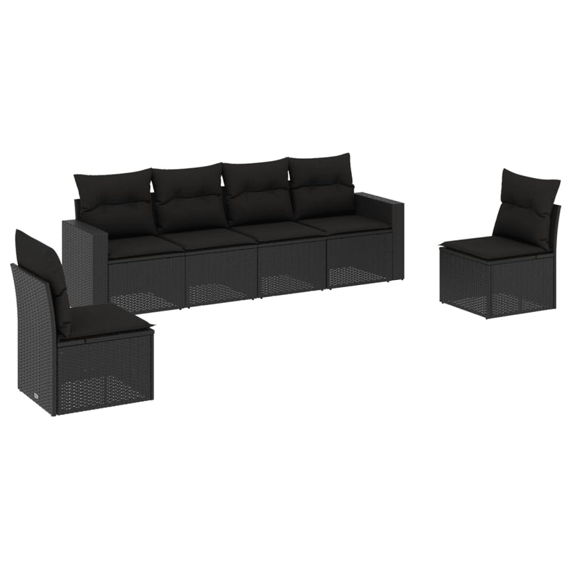 6 Piece Garden Sofa Set with Cushions Black Poly Rattan Payday Deals