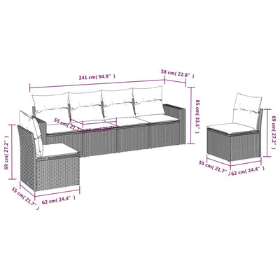 6 Piece Garden Sofa Set with Cushions Black Poly Rattan Payday Deals
