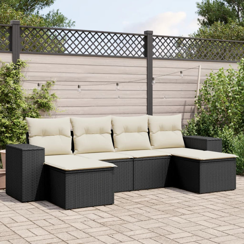 6 Piece Garden Sofa Set with Cushions Black Poly Rattan Payday Deals