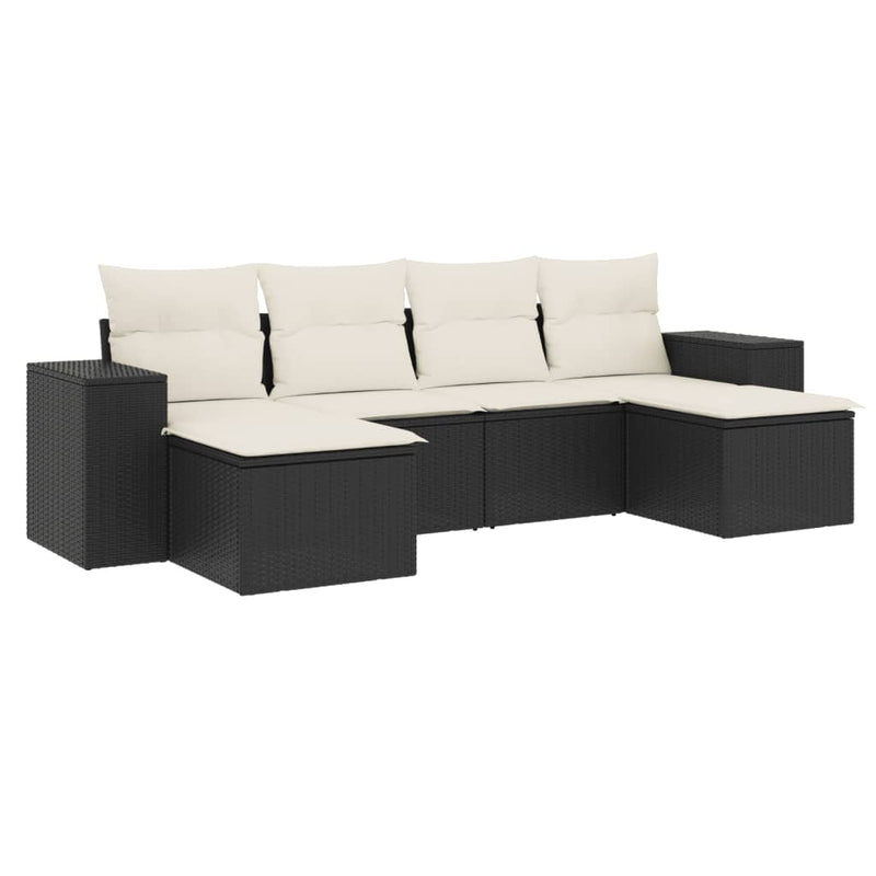 6 Piece Garden Sofa Set with Cushions Black Poly Rattan Payday Deals