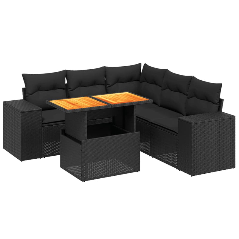 6 Piece Garden Sofa Set with Cushions Black Poly Rattan Payday Deals