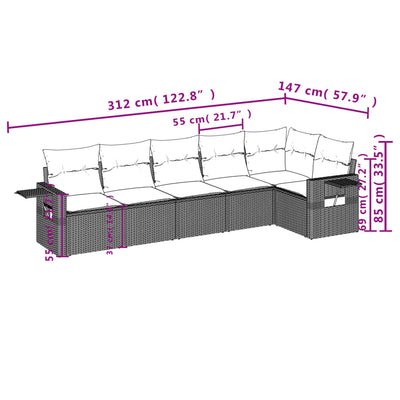 6 Piece Garden Sofa Set with Cushions Black Poly Rattan Payday Deals