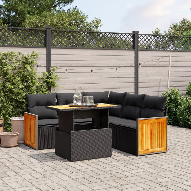 6 Piece Garden Sofa Set with Cushions Black Poly Rattan Payday Deals