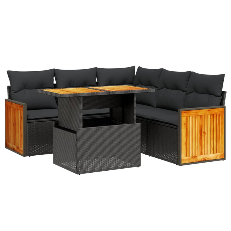6 Piece Garden Sofa Set with Cushions Black Poly Rattan Payday Deals