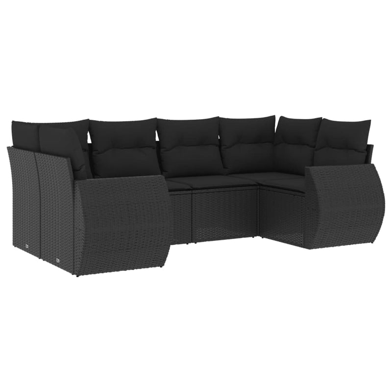 6 Piece Garden Sofa Set with Cushions Black Poly Rattan Payday Deals