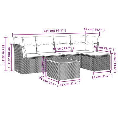 6 Piece Garden Sofa Set with Cushions Black Poly Rattan Payday Deals