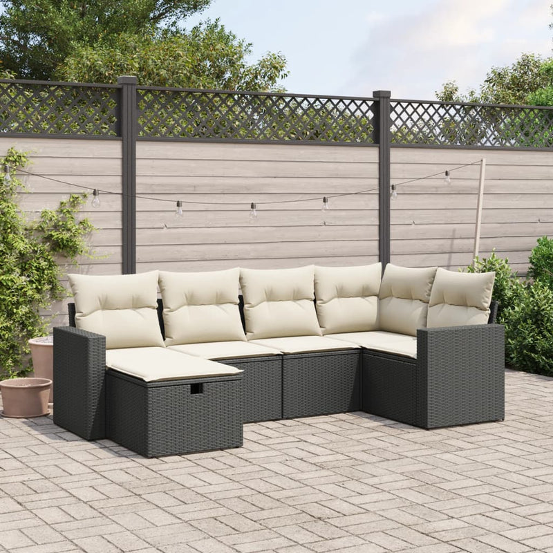 6 Piece Garden Sofa Set with Cushions Black Poly Rattan Payday Deals