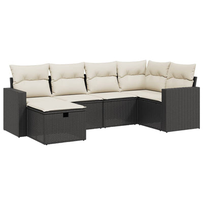 6 Piece Garden Sofa Set with Cushions Black Poly Rattan Payday Deals