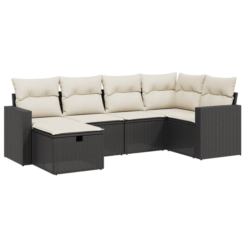 6 Piece Garden Sofa Set with Cushions Black Poly Rattan Payday Deals