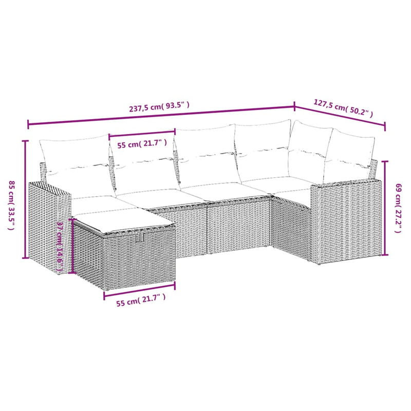 6 Piece Garden Sofa Set with Cushions Black Poly Rattan Payday Deals