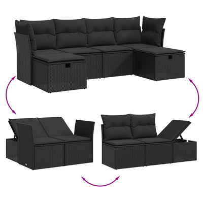 6 Piece Garden Sofa Set with Cushions Black Poly Rattan Payday Deals