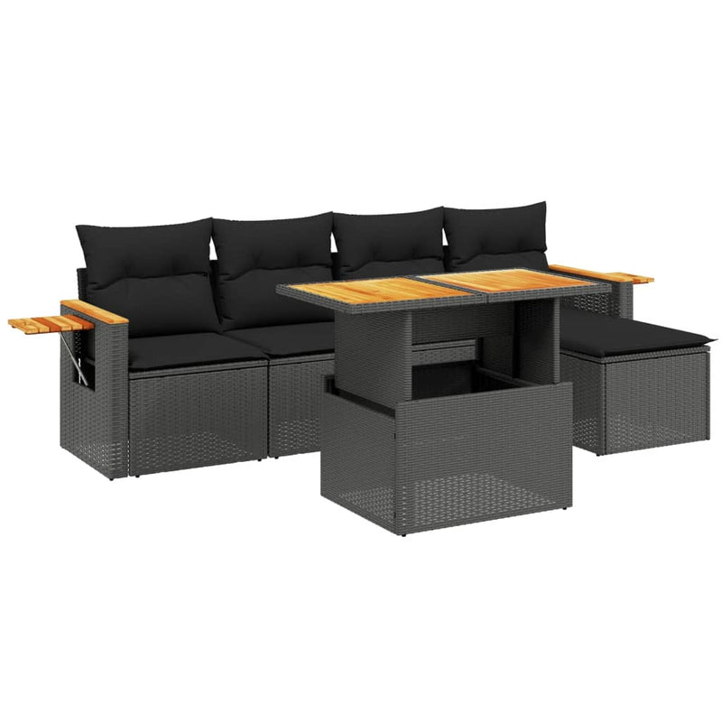 6 Piece Garden Sofa Set with Cushions Black Poly Rattan Payday Deals