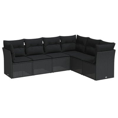 6 Piece Garden Sofa Set with Cushions Black Poly Rattan Payday Deals