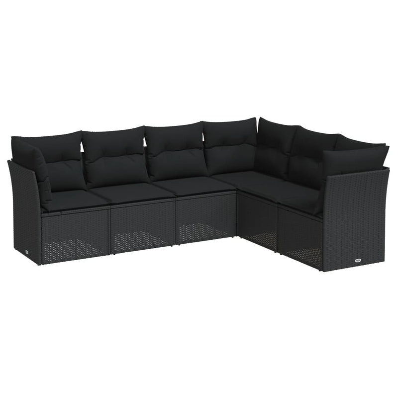 6 Piece Garden Sofa Set with Cushions Black Poly Rattan Payday Deals
