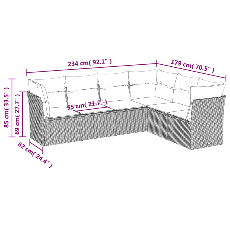 6 Piece Garden Sofa Set with Cushions Black Poly Rattan Payday Deals