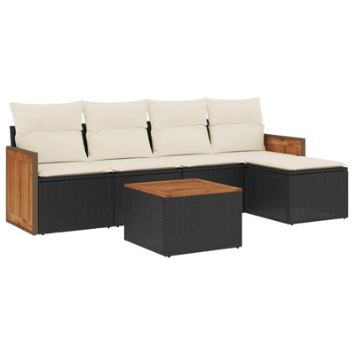 6 Piece Garden Sofa Set with Cushions Black Poly Rattan Payday Deals