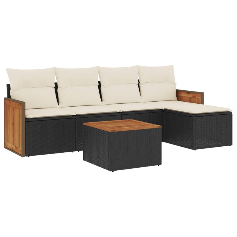6 Piece Garden Sofa Set with Cushions Black Poly Rattan Payday Deals