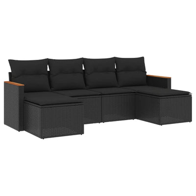 6 Piece Garden Sofa Set with Cushions Black Poly Rattan Payday Deals