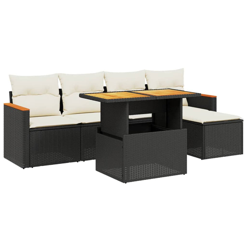 6 Piece Garden Sofa Set with Cushions Black Poly Rattan Payday Deals