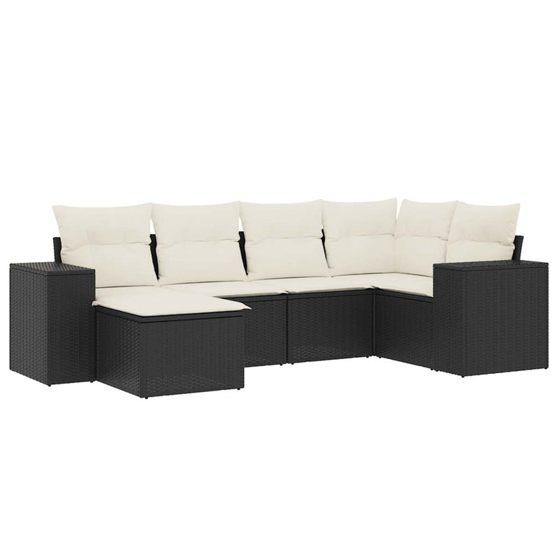 6 Piece Garden Sofa Set with Cushions Black Poly Rattan Payday Deals