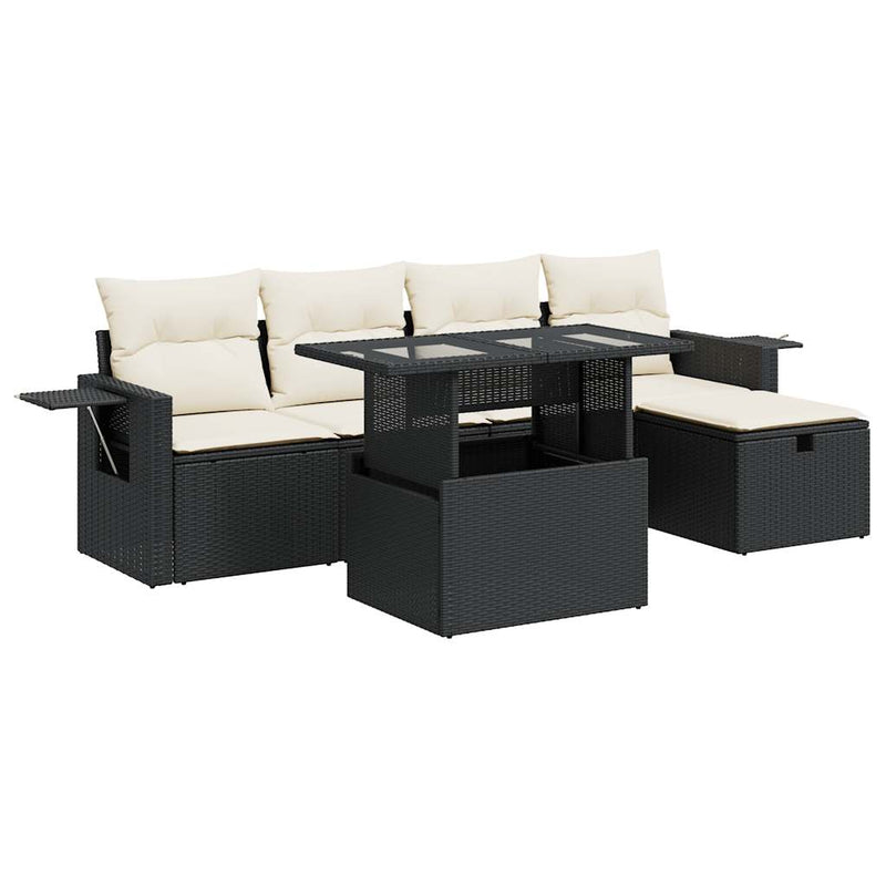 6 Piece Garden Sofa Set with Cushions Black Poly Rattan Payday Deals