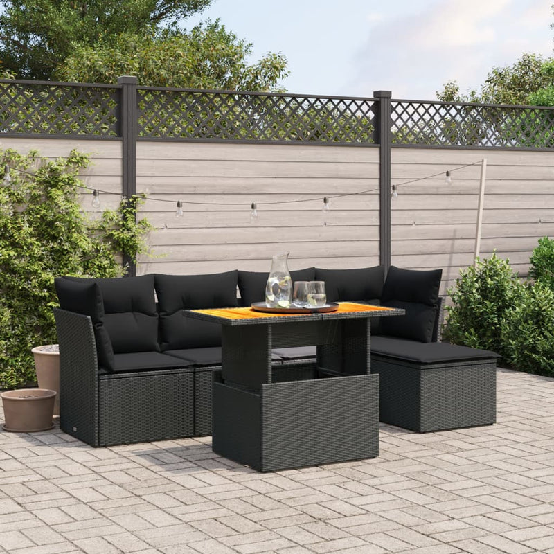 6 Piece Garden Sofa Set with Cushions Black Poly Rattan Payday Deals