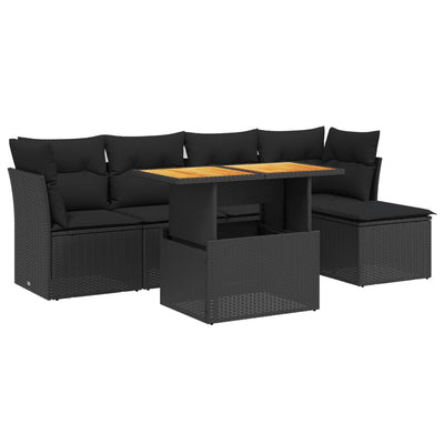 6 Piece Garden Sofa Set with Cushions Black Poly Rattan Payday Deals